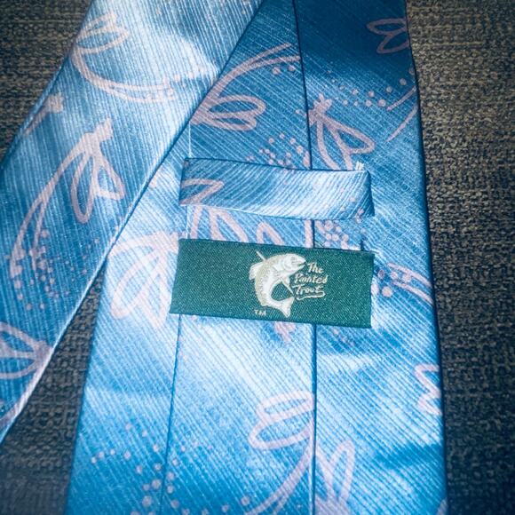 The Painted Trout Mens 100% Silk Tie Blue White Pattern Classic Necktie Career - Picture 6 of 7